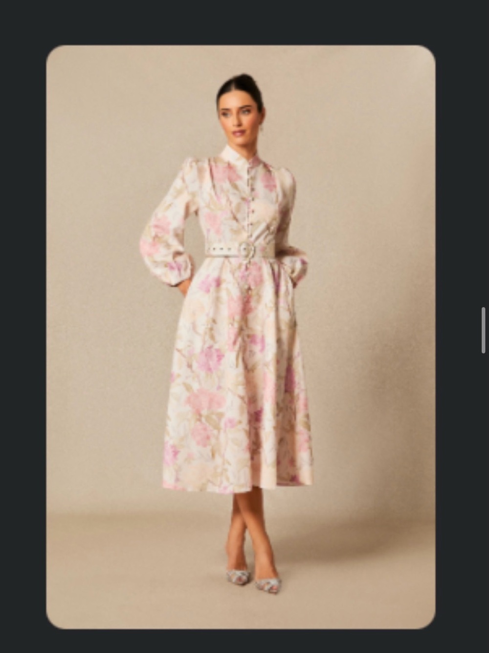 Floral Pink Midi Shirt Dress with Belt